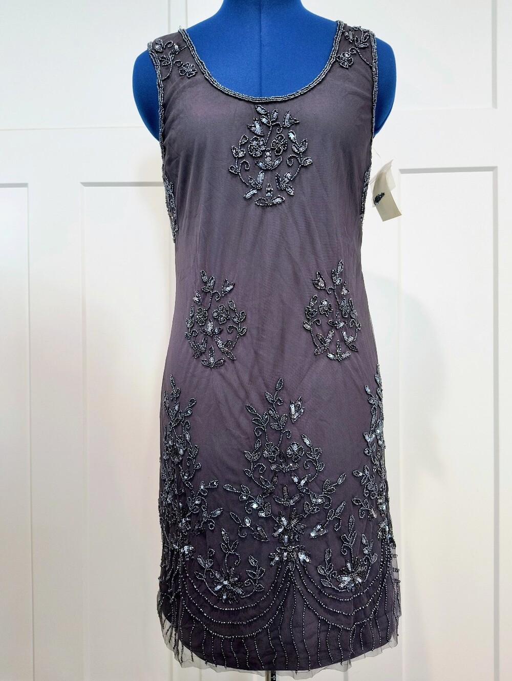 NWT Prelude Embellished Sleeveless Mini Dress in Charcoal